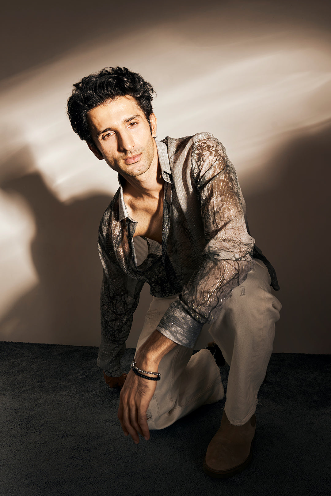 Sidhant Gupta in Forest Printed Lurex Shirt from Matrix
