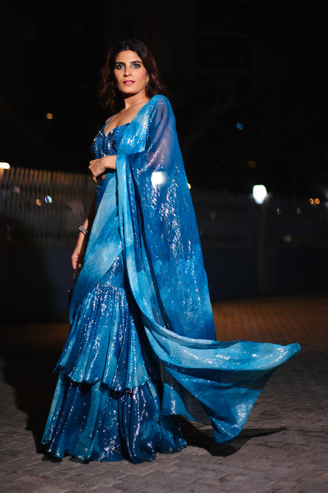 Pre Draped Ruffle Saree with Embriodered Blouse Set