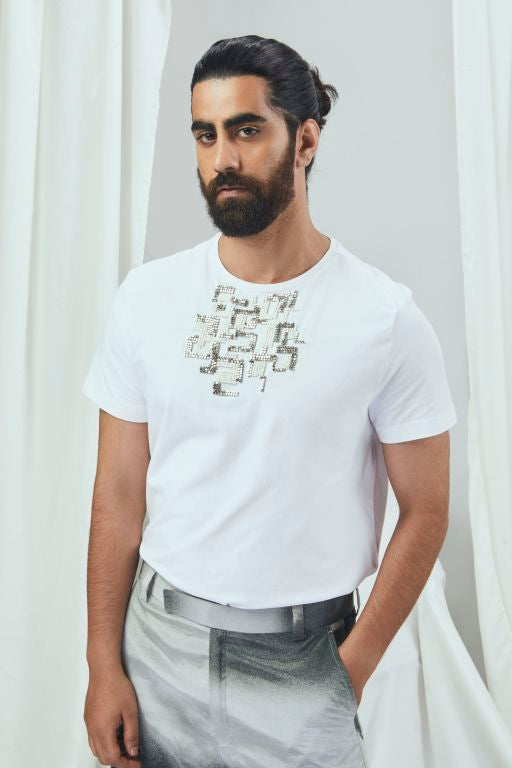 EggShell White Embellished T-Shirt