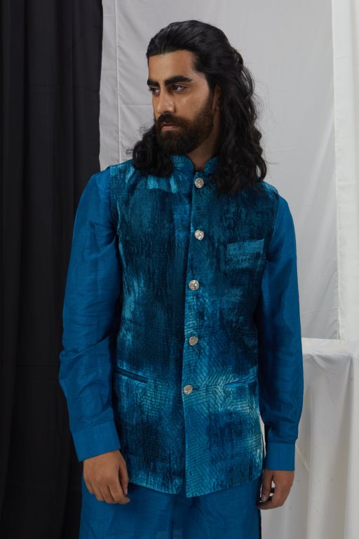 Jade Blue Kurta Set with Bandi