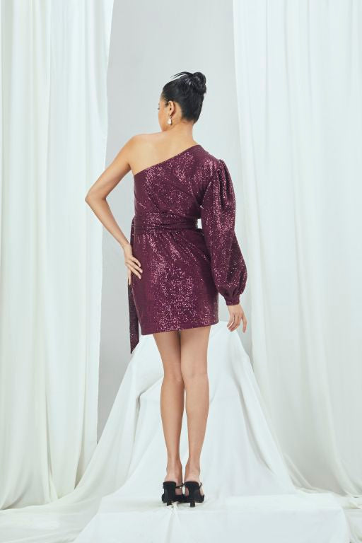 One Shoulder Draped Mini Dress - Sale