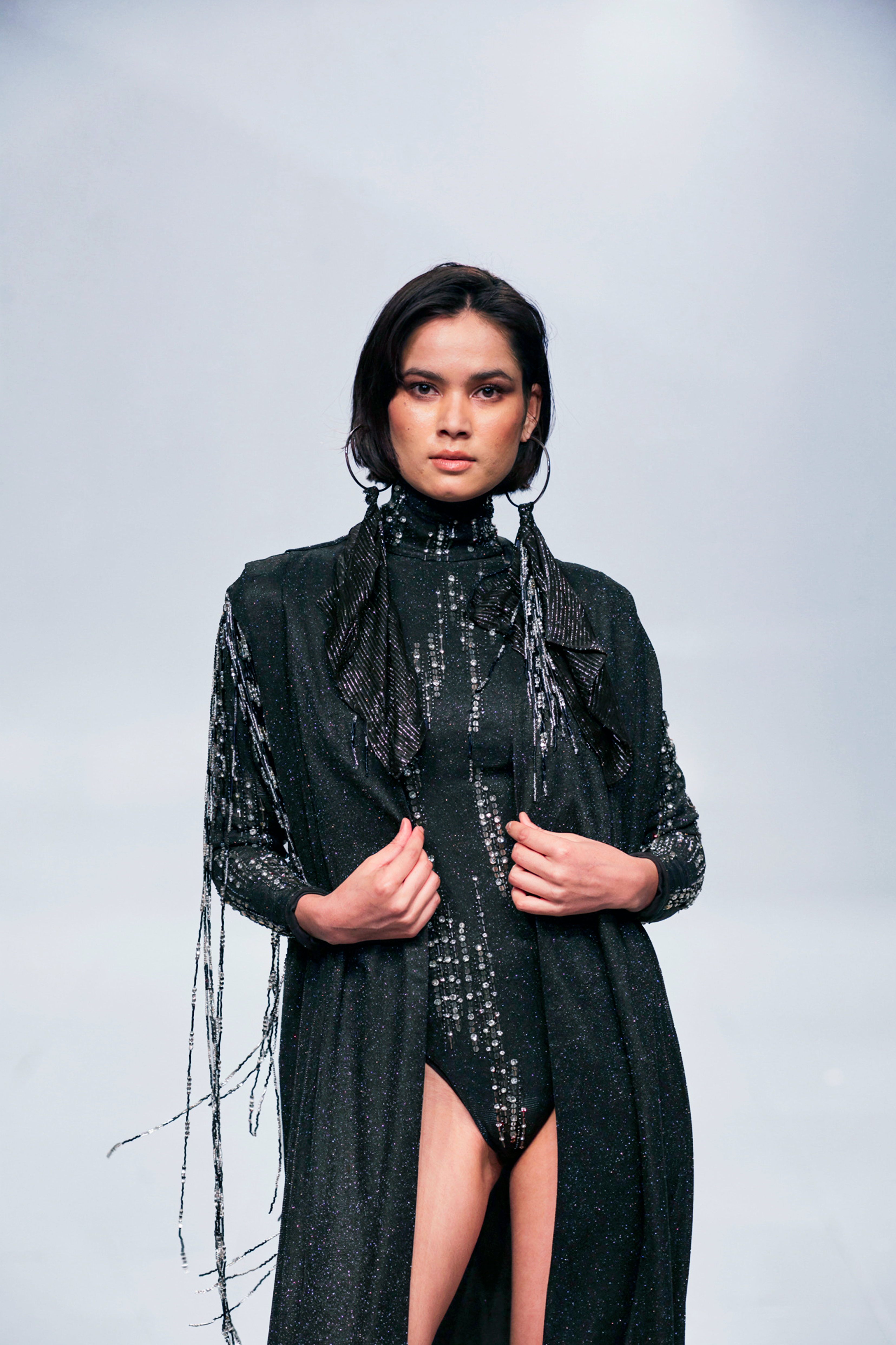 Turtle Neck Bodysuit with Shimmer Cape