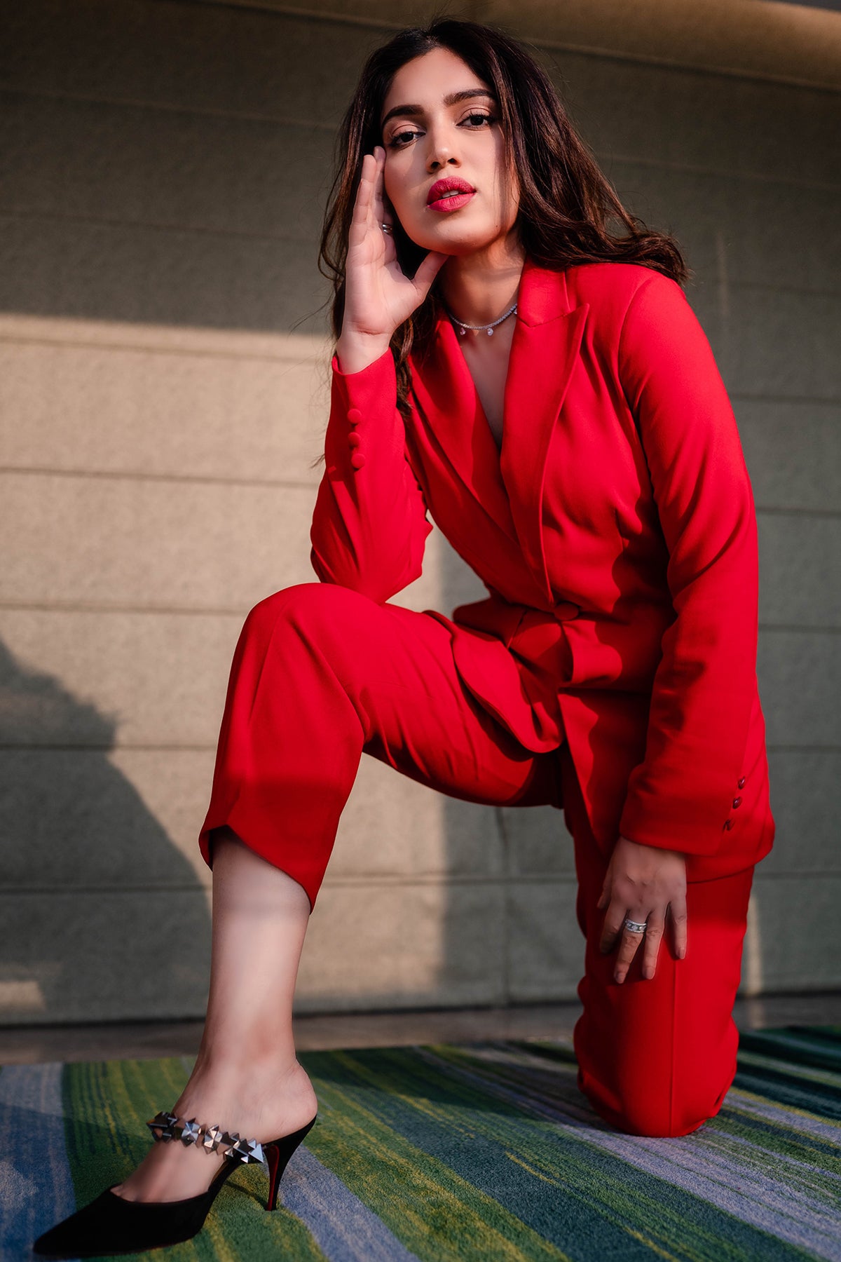Bhoomi Pednekar In Red Pant Suit