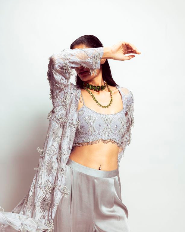Embroidered Shrug Set