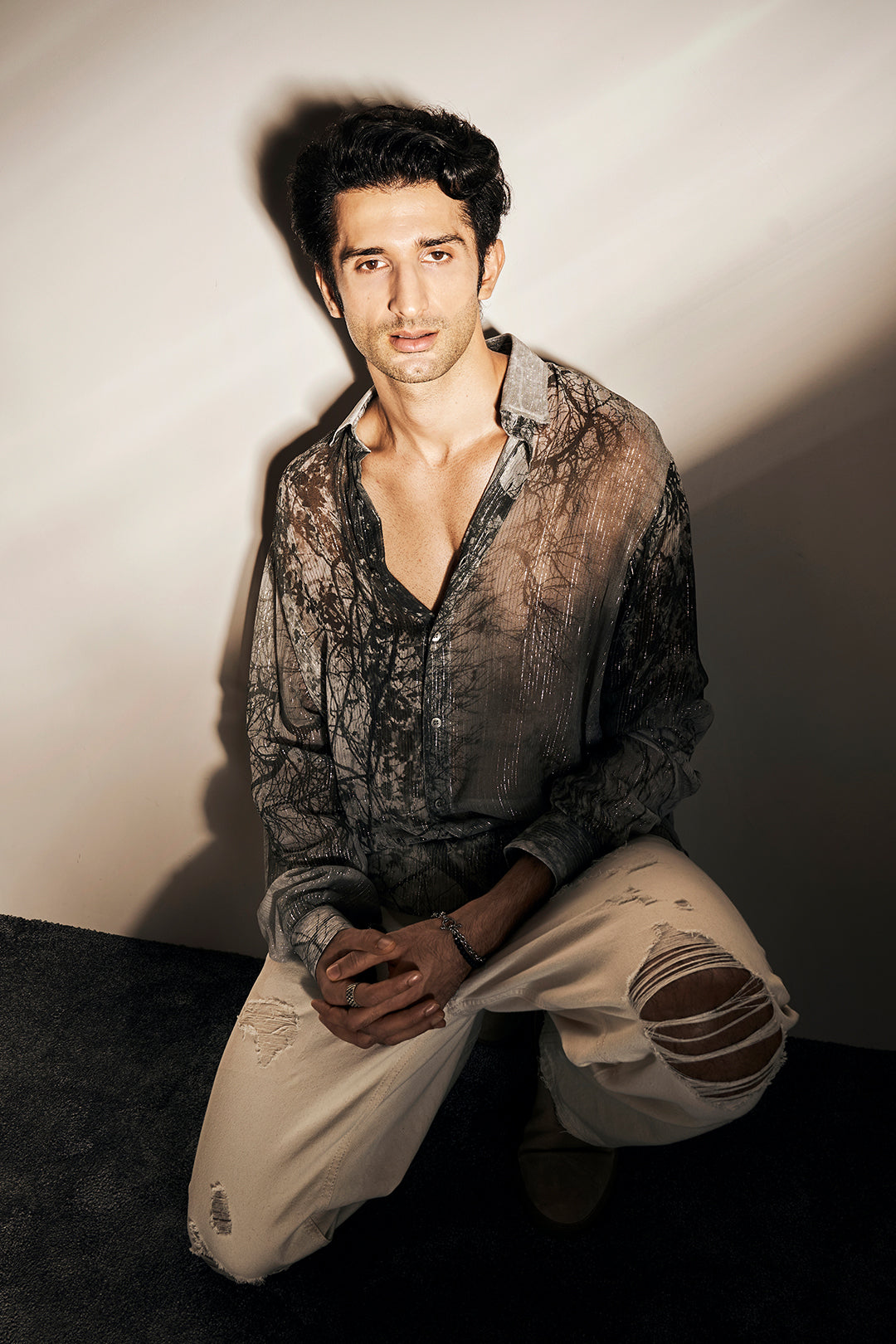 Sidhant Gupta in Forest Printed Lurex Shirt from Matrix