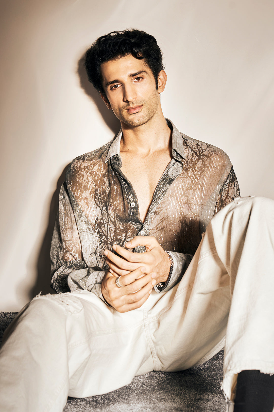 Sidhant Gupta in Forest Printed Lurex Shirt from Matrix
