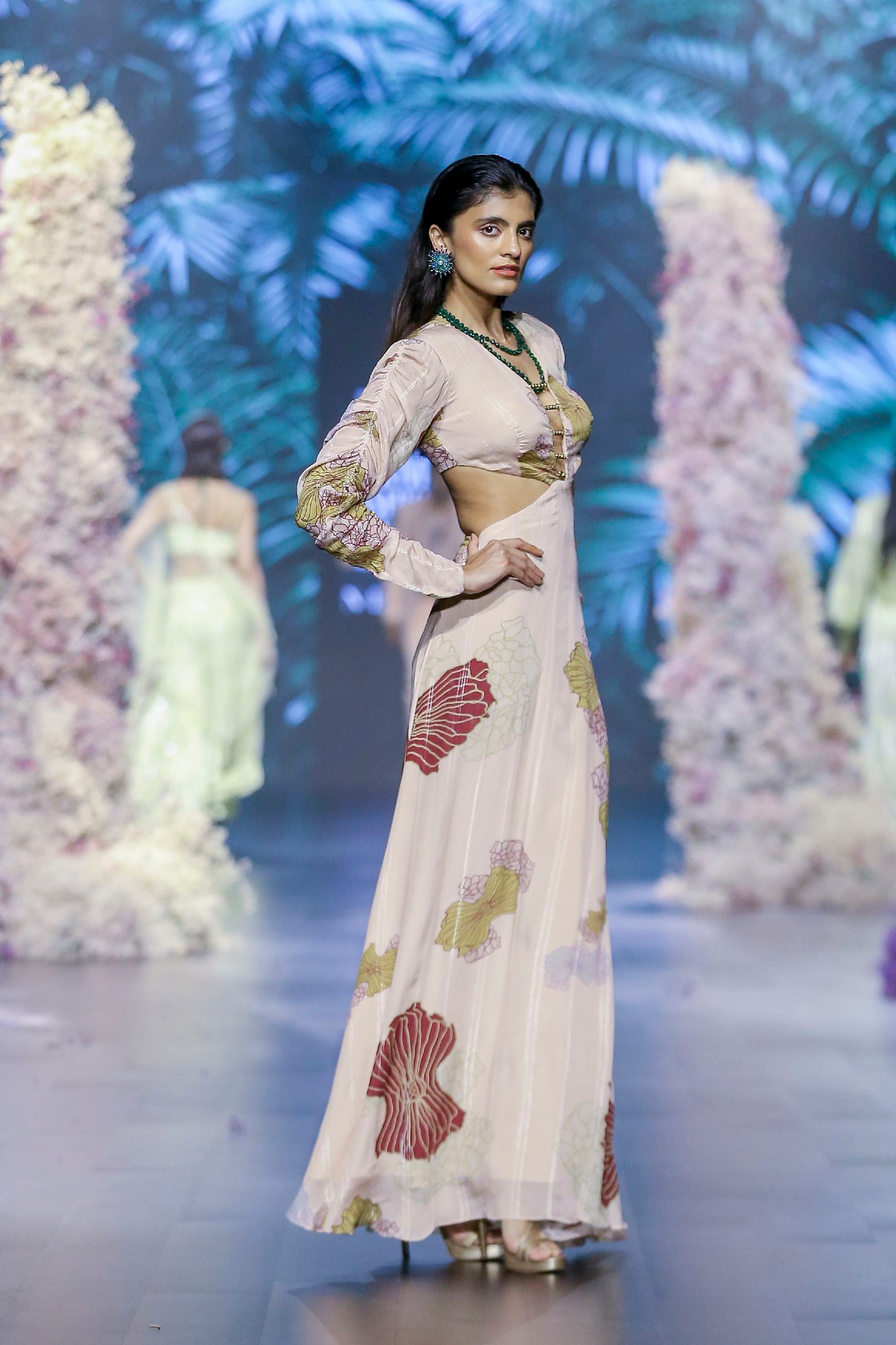 Printed Gown with Side Waist Cutouts