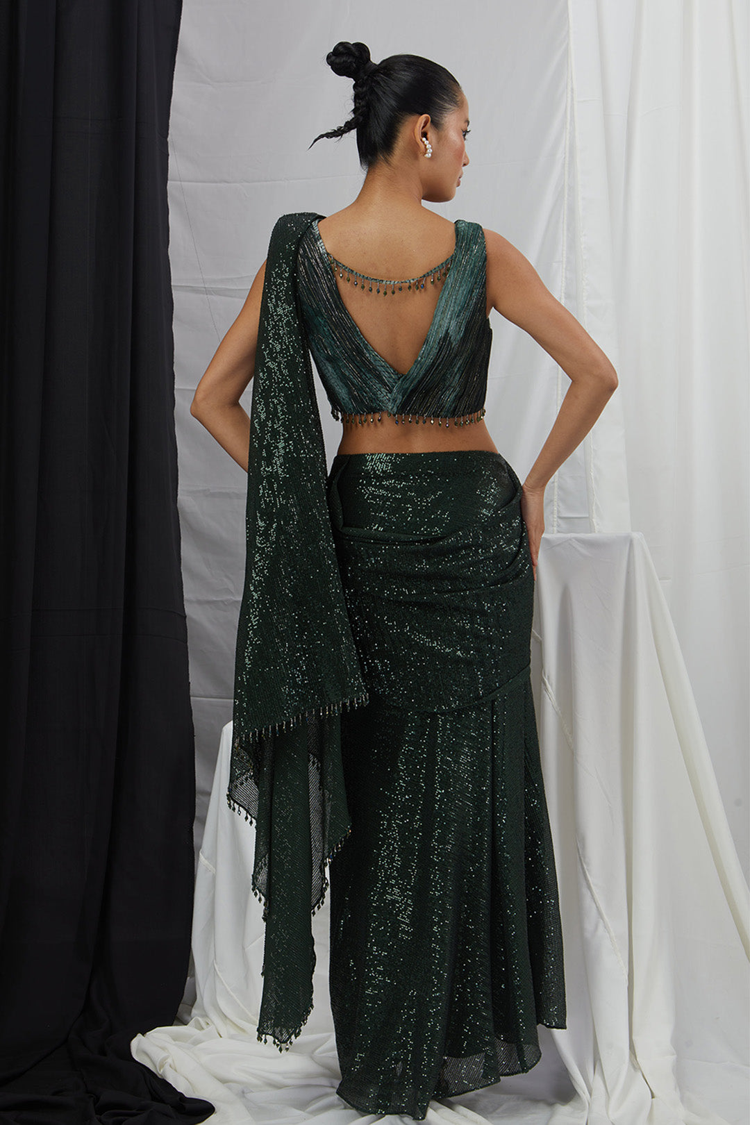Pre Draped Saree with Ruched Blouse
