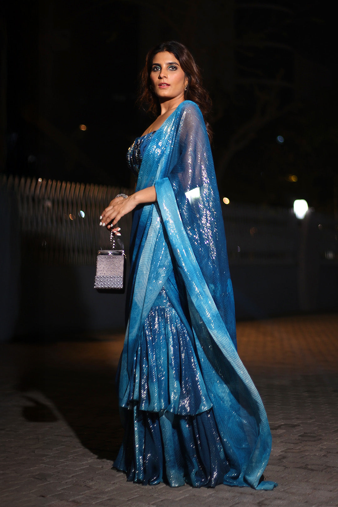 Pre Draped Ruffle Saree with Embriodered Blouse Set