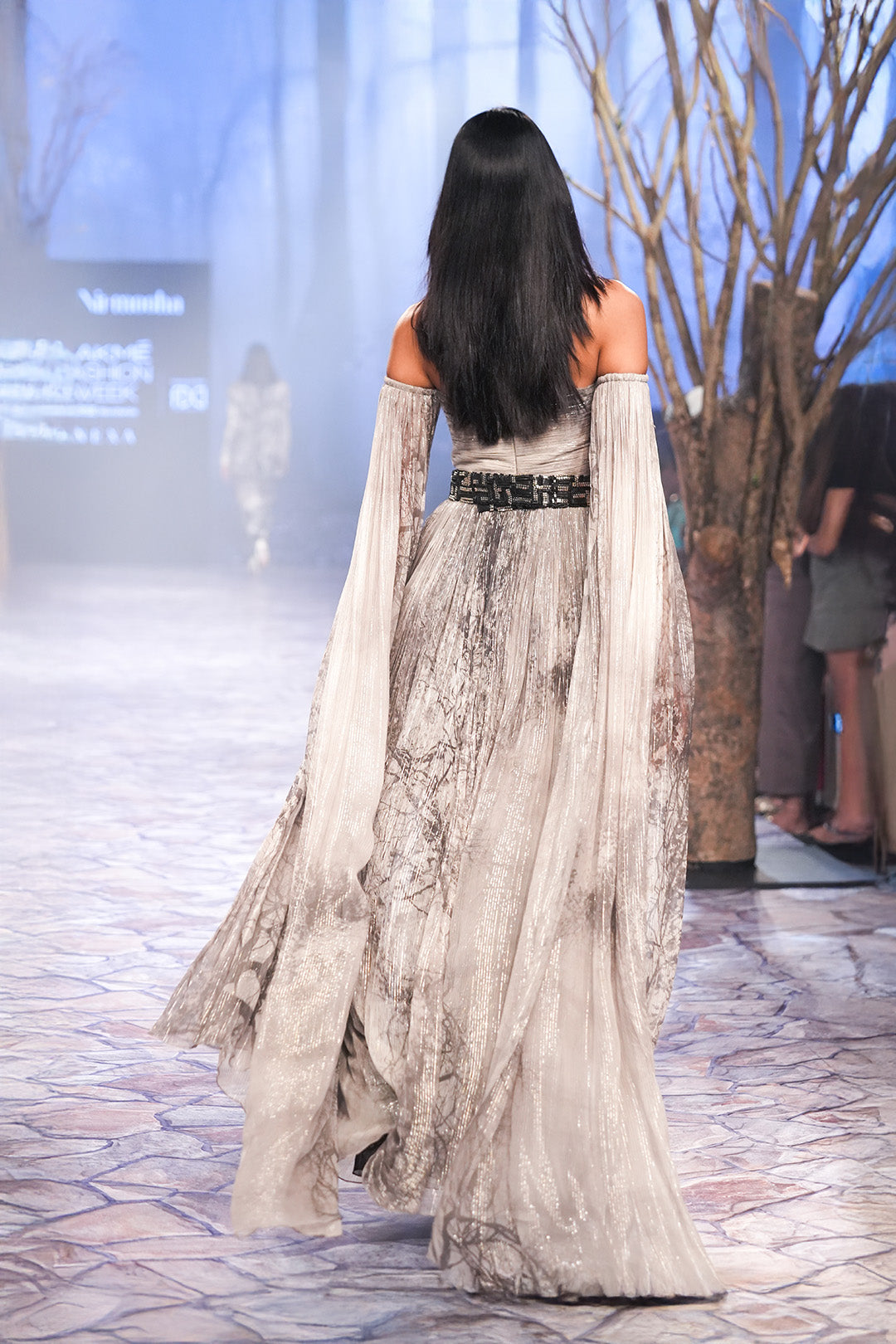 Cape Sleeve Printed Gown