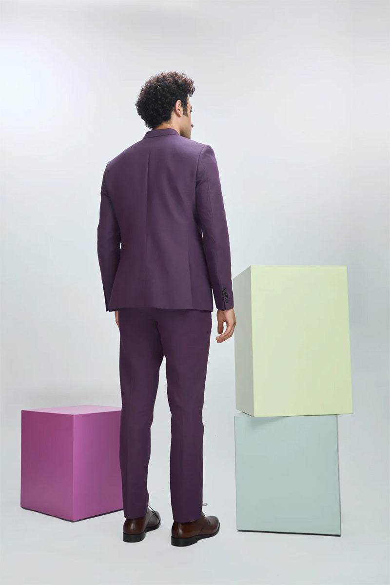 Arjun Tanwar in our Deep Plum Double Breasted Blazer set from Ekatra