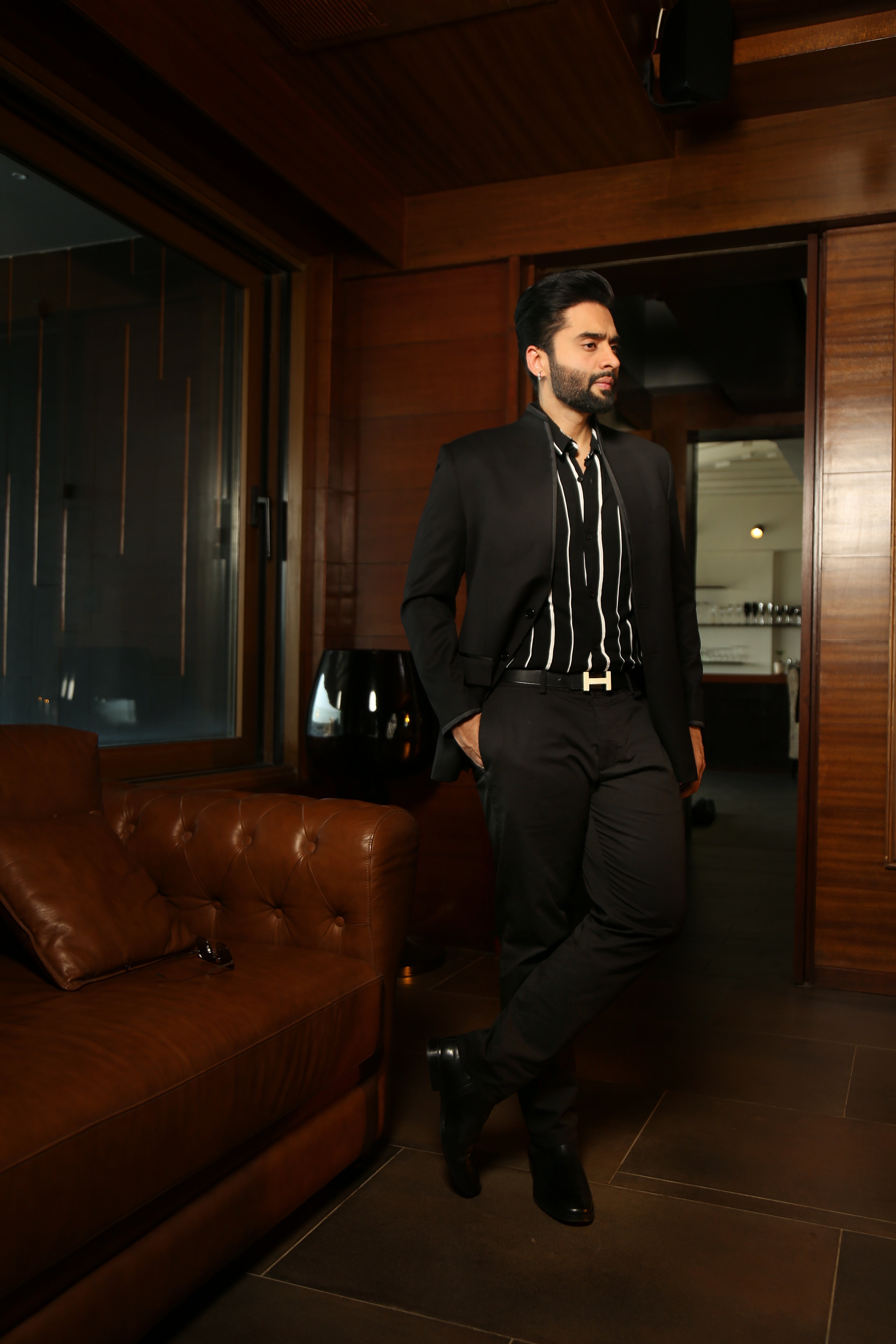 Jackky Bagnani in our Carbon Close-Neck Jacket Set from Matrix