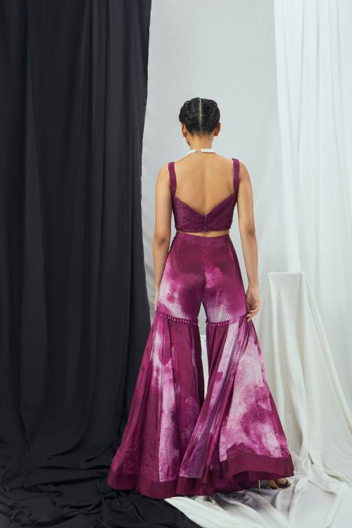 Embriodered Sharara Set with Printed Cape